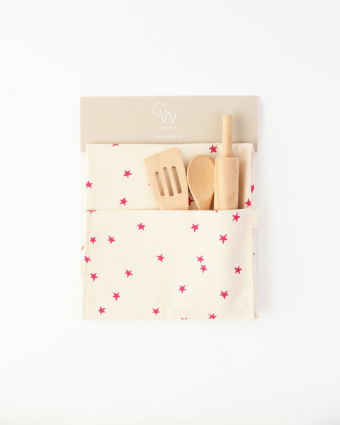 Kids Apron & Utensils in Pink Star