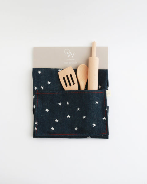 Kids Apron & Utensils in Denim Silver Star