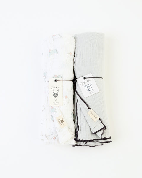 Bunny/Blue Swaddle Set