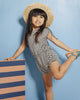 Rolled Romper in Charcoal Stripe